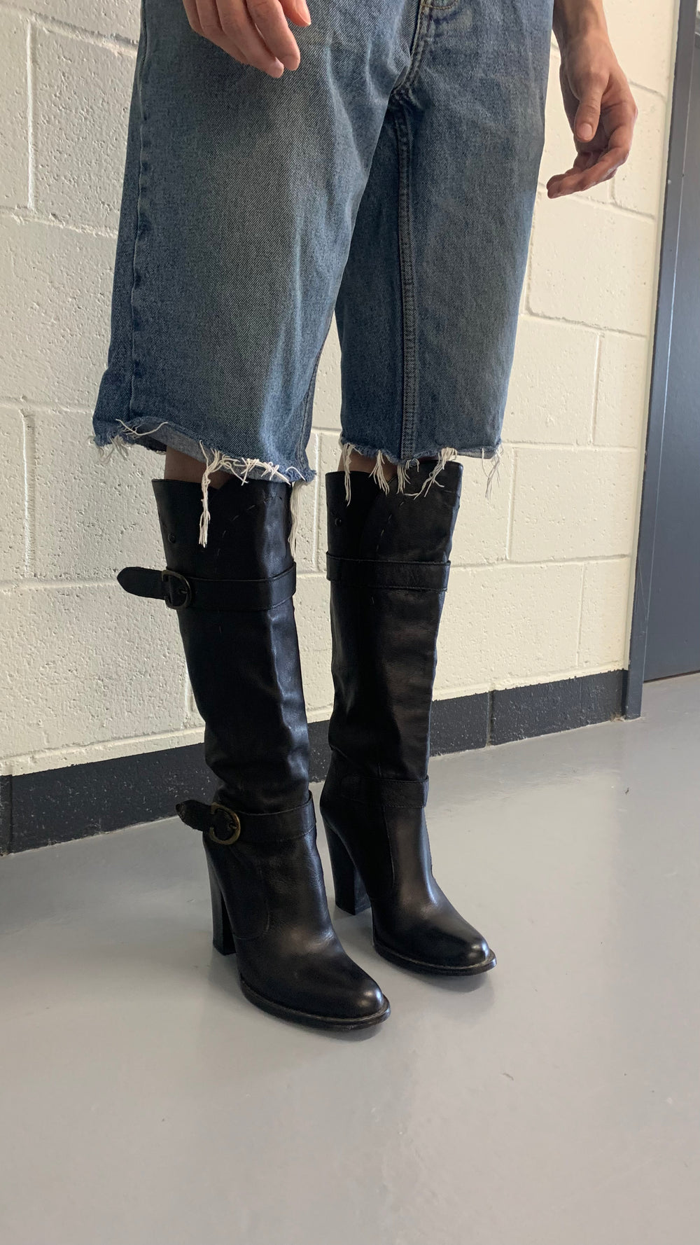 Black Knee-High Buckle Boots