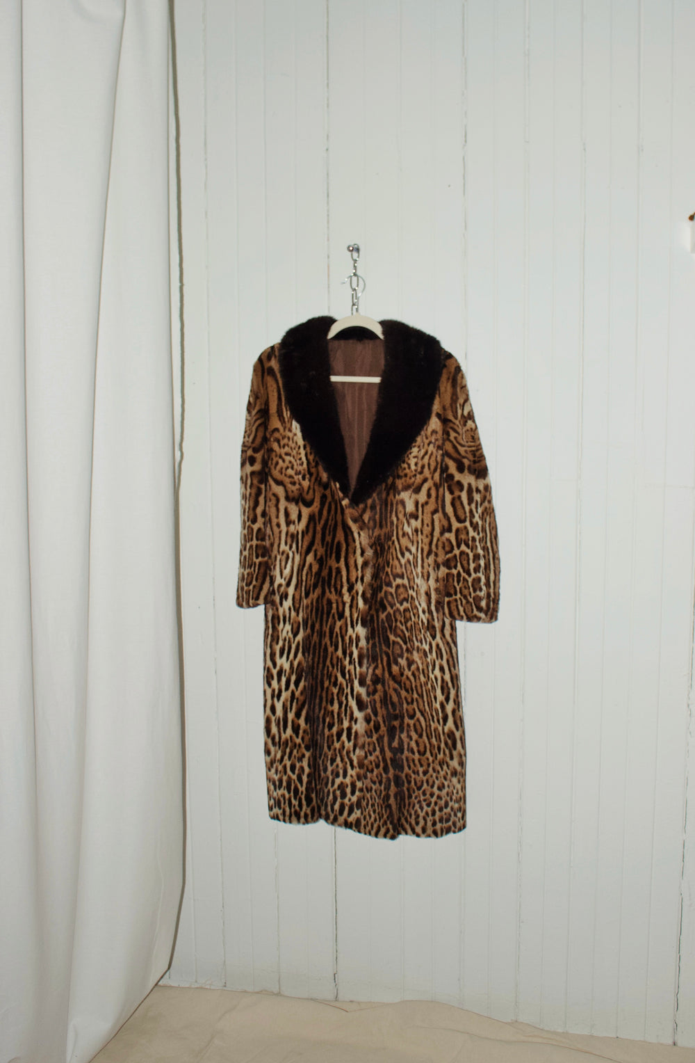 Ocelot Fur Coat with Mink Collar