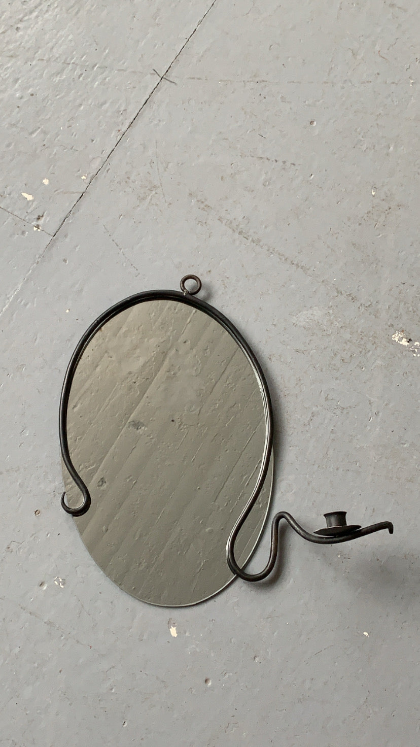 Sculptural Wrought Iron Mirror with Candlestick