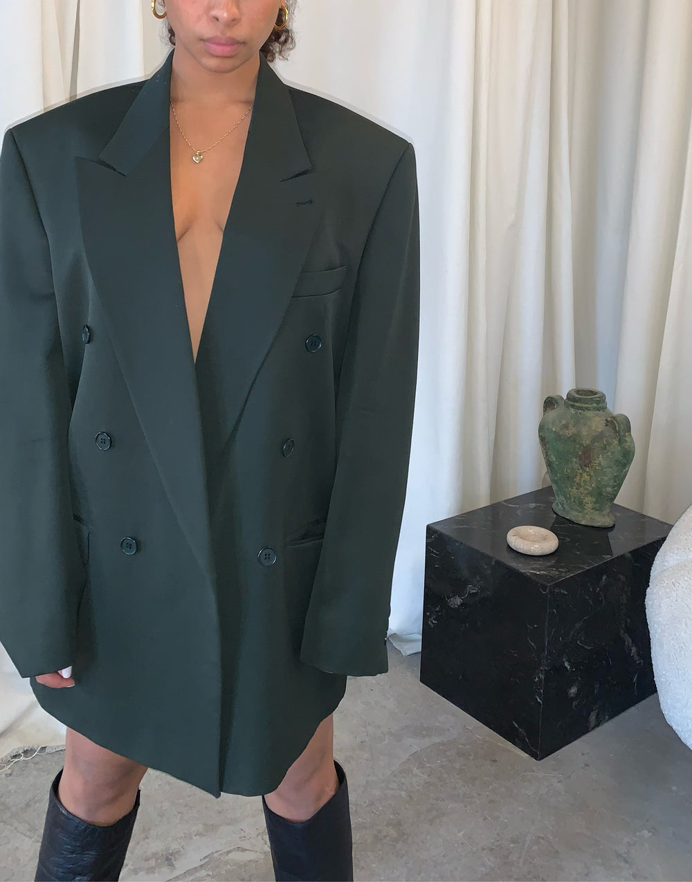 Oversized Emerald Six-Button Blazer